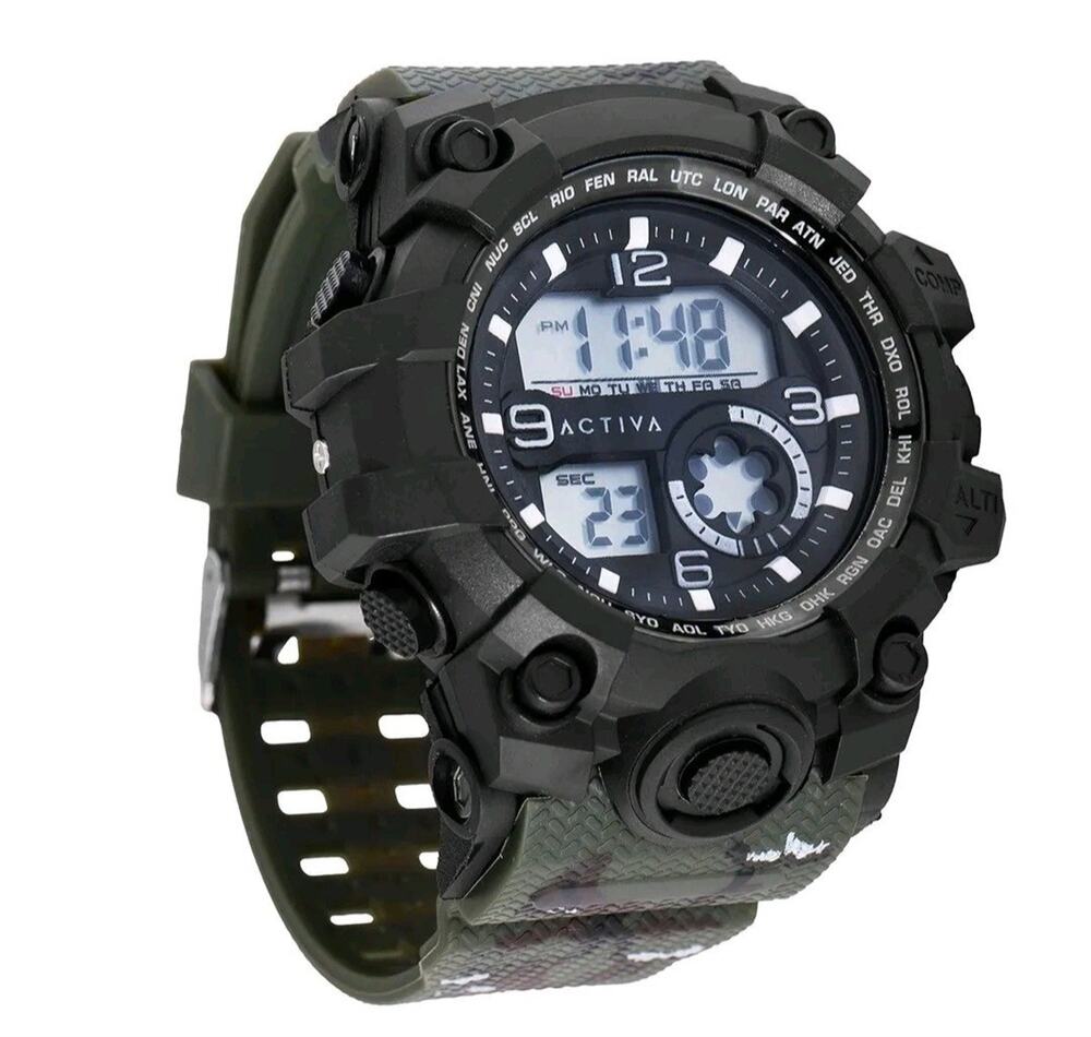 ACW435 Men’s Analog/Digital Quartz Watch Alarm Backlight 50m Green Strap